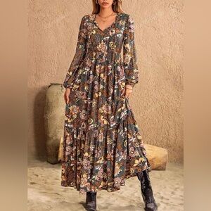 Bohemian Blue Floral Maxi Dress